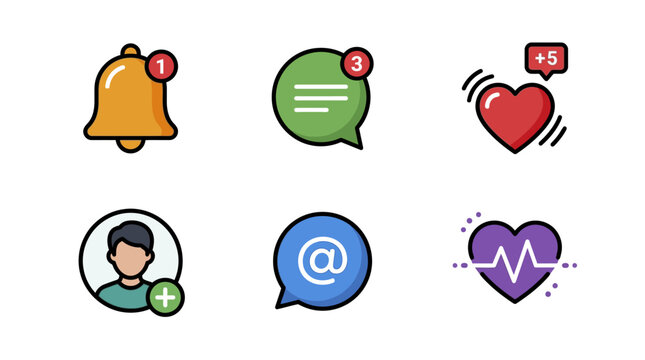 Notification And Activity Indicators With Alert Bell Message Badge Heart And User Contact