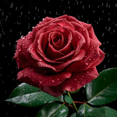Vibrant Red and White Rose with Dew Drops