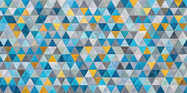 Abstract Geometric Triangular Pattern with Watercolor Texture in Shades of Blue, Gray, and Gold
