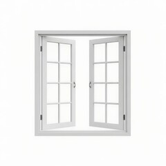 Obraz premium A pair of open white double-hung windows with divided glass panes