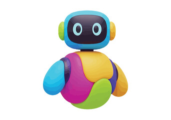 Fototapeta premium Adorable, colorful, cartoon-style robot with big blue eyes and rounded body.