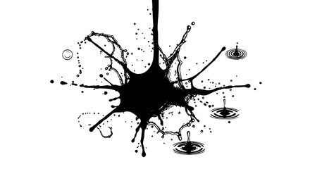 Fototapeta premium Ink splatter with black drops and ripples effect artistic featuring messy, chaotic, abstract with creative and dynamic