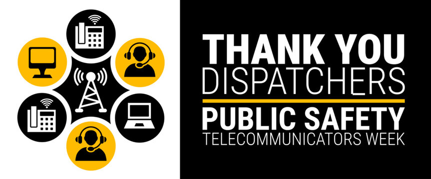 National Public Safety Telecommunicators Week or dispatcher appreciation week background, banner or poster design.