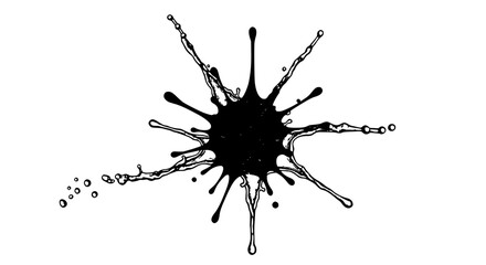 Ink splash black with droplets and splatters around it abstract art featuring splatter, messy, chaotic with artistic