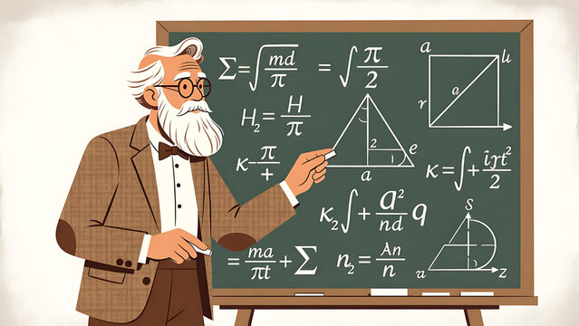Cartoon professor teaching math isolated on transparent background
