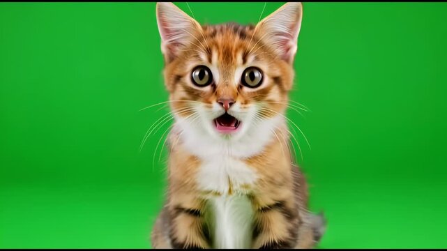 Cute orange kitten on green screen.