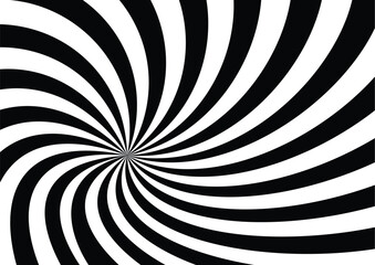 Abstract swirling black and white stripes radiating from a central point
