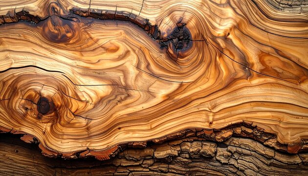 Warm, earthy woodgrain showing aged rings and knots, with rich tan and brown swirls throughout the textured surface