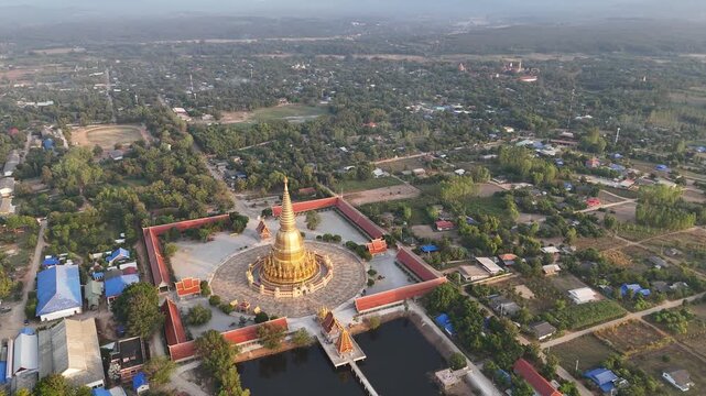 Beautiful aerial view of Phra Mahathat Chedi Sri Wiang Chai one of the biggest pagoda in Thailand, with the base of about 1,600 square metres located in Li district, Lamphun province.