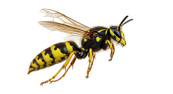 Isolated wasp on bright background, detail of a stinging insect found in North America