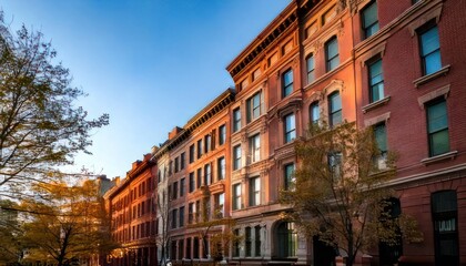 Charming Brownstones and Autumn Foliage in a Historic Urban Setting.