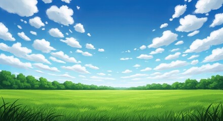 Fototapeta premium A serene landscape of a green field under a blue sky