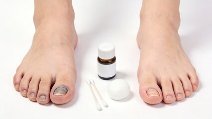 A close-up shot of a human foot suffering from a fungal infection, showing reddened skin and blackened nails against a white background. This relates to medical diseases, dermatology, podiatry, and he