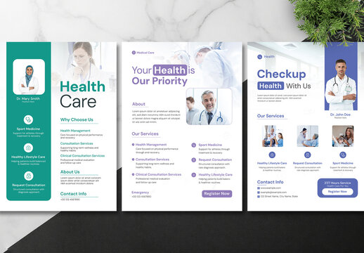 Set of 3 Professional Modern Doctor Appointment Flyer Template
