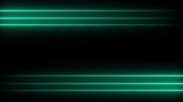 Glowing horizontal neon cyan light lines moving left and right on black background. 4k video 