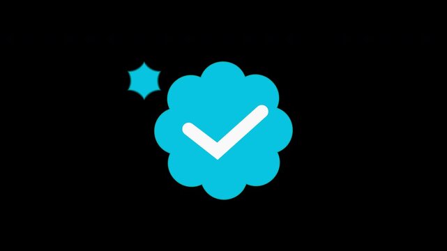Verification icon featuring a white checkmark inside a bit of a sparkly turquoise badge on a black background. Simple, clean flat design that gets the point across - approval, validation alpha channel