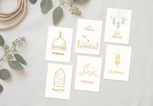 Minimal Elegant Eid Mubarak Greeting Card Set