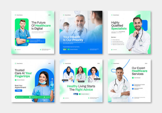 Digital Healthcare Instagram Post and Square Web Banner Bundle