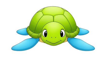 Isolated cartoon turtle with green shell and flippers, friendly animal, child artwork © Ophelia