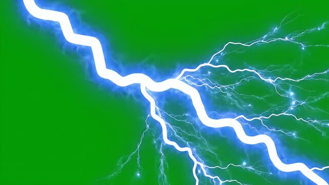 Electric image, blue and white lightning bolts against green backdrop, energy and power depicted