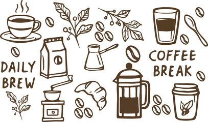 Obraz premium set of hand drawn coffee doodle icon elements 