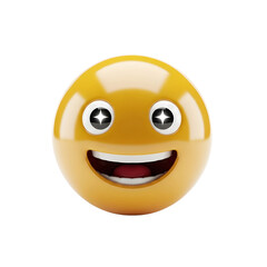 Fototapeta premium A jubilant 3D rendered yellow emoji with wide, sparkling eyes and a broad, open-mouthed smile, radiating immense happiness and excitement on a pure black background.
