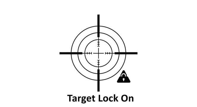 Target lock on crosshair reticle with security padlock icon illustration on isolated white background.