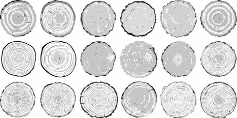 Arrangement of circular tree trunk cross sections in grayscale tones © Amrito