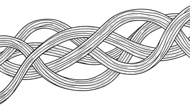 Intricate black and white seamless pattern featuring gracefully interwoven wavy lines, creating a continuous and elegant braided or woven texture, perfect for sophisticated designs.