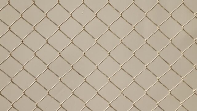 Golden brown chain link fence mesh pattern creating geometric diamond grid texture with soft bokeh background