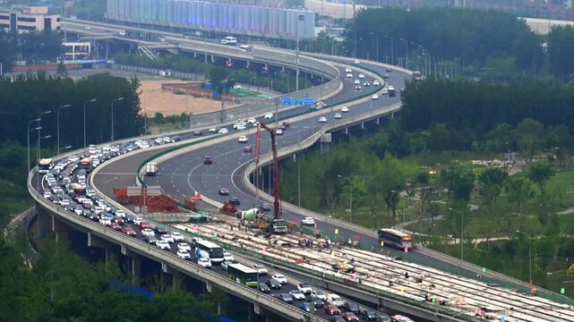 Beijing Elevated Expressway Traffic Congestion - Aerial View