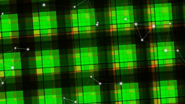 Abstract digital green grid pattern with interconnected nodes and lines, representing data flow and technology
