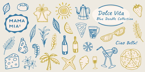 A colorful doodle collection featuring italian themes and summer elements © MSTShikha