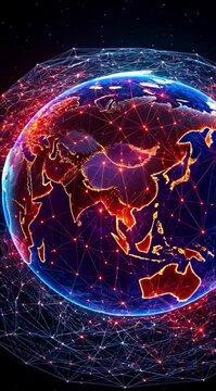 Global digital finance networks representing international economic connectivity High-Tech Global Connectivity Network Overlay on Europe Map Visualizing Data Flow in Futuristic 4K Animation