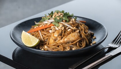 Delicious Chicken Pad Thai Noodles with Lime and Fresh Spices