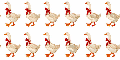 A repeating pattern of white geese each adorned with a red bow © Tasnim