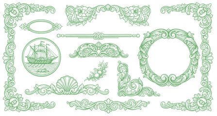 Decorative floral design elements, frame illustration. Ornate swirling floral motif. Pattern vector illustration in vintage engraving style © bow