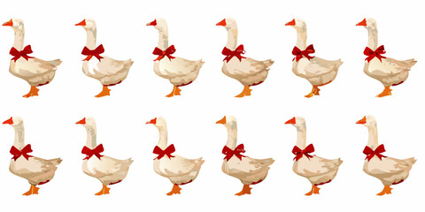 A collection of illustrated geese each adorned with a red bow © Lolita