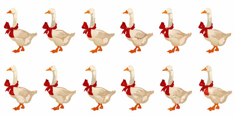 A series of cartoon geese each adorned with a festive red bow © Lolita