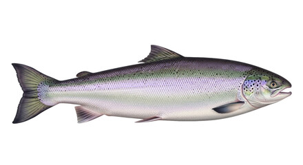 Fototapeta premium Isolated Atlantic salmon on display with its iridescent sides and various shades of black color