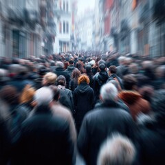 Obraz premium Crowded Urban Street Scene with Blurred Motion of People in a Busy City