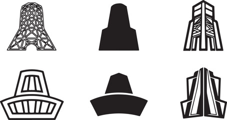 Fototapeta premium Set of modern architectural building silhouettes including unique skyscraper and tower designs for city skylines vector
