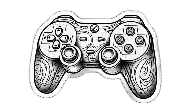 Detailed illustration of a video game controller with decorative design