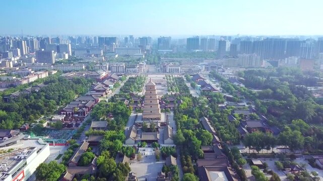 Big Goose Pagoda and Xi'an Cityscape Aerial View
