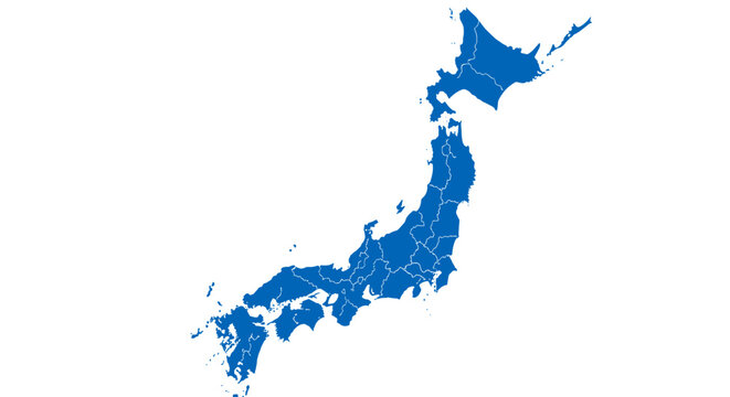 Map of japan showing the countrys geographic outline and regions