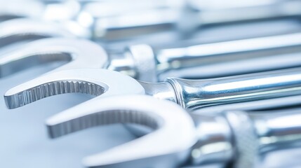 Collection of Gleaming Chrome Wrenches and Tools in a Detailed Close-Up Studio