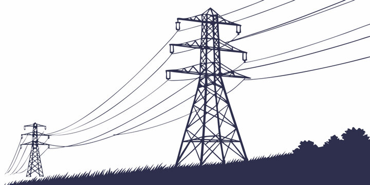 Power lines and electrical towers stretching across a clear horizon under daylight skies