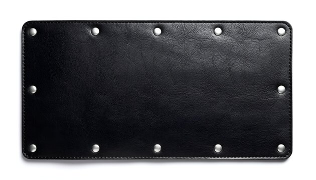 Black leather patch with silver rivets for repair or accessory accent studio shot