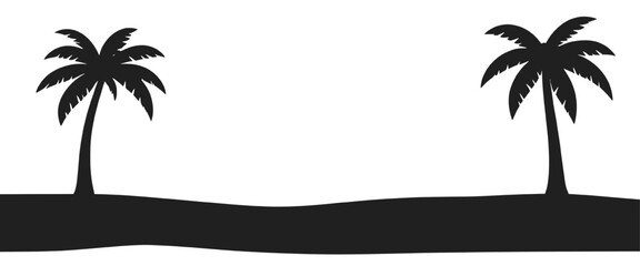 Tropical beach silhouette with two palm trees and island landscape, summer vacation theme, isolated on transparent background, vector illustration © Arun