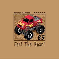 Illustration Monster Truck with Text Feel The Roar, Vector © DWGraphic